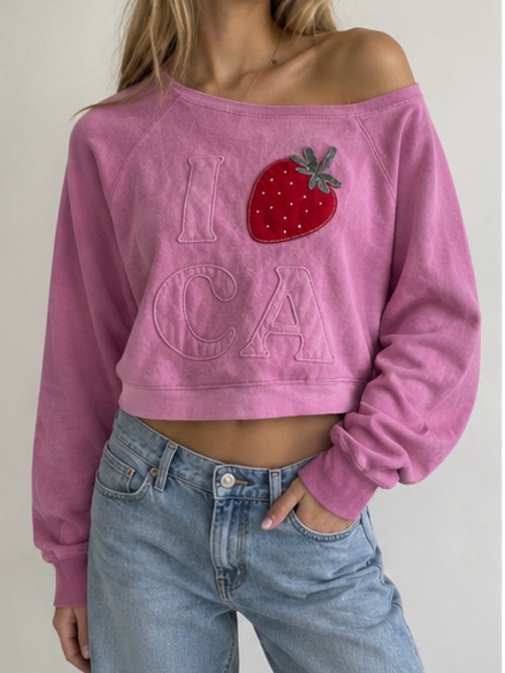 Hollister Pink “I ❤️ CA” Strawberry Sweatshirt — XS